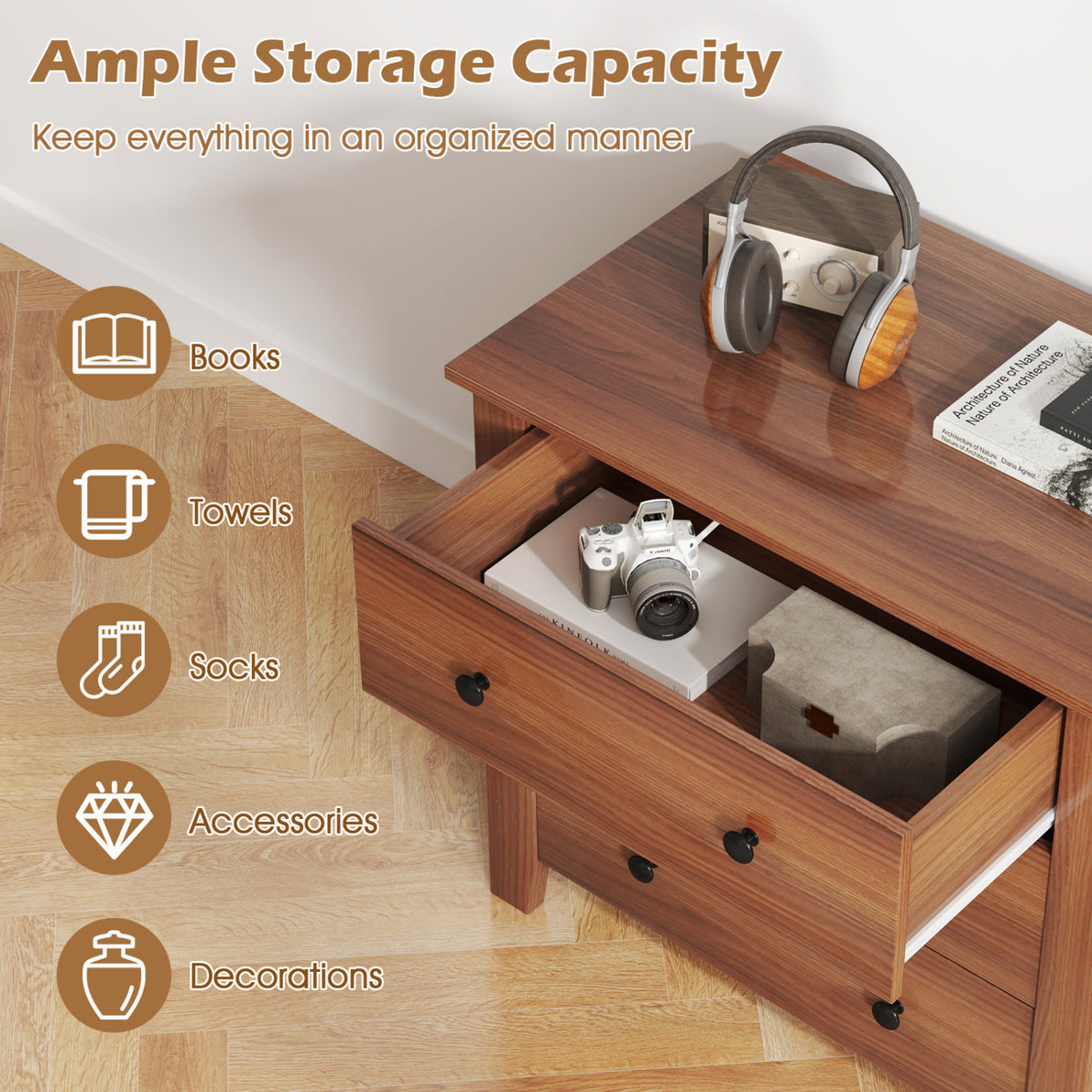 2-Pack 3 Drawer Dresser Chest of Drawers Bedside Table