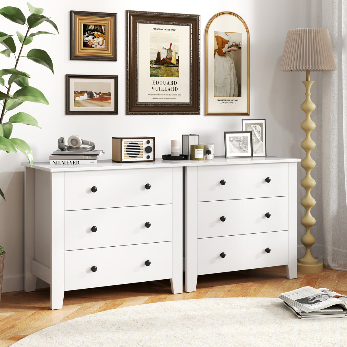 2-Pack 3 Drawer Dresser Chest of Drawers Bedside Table