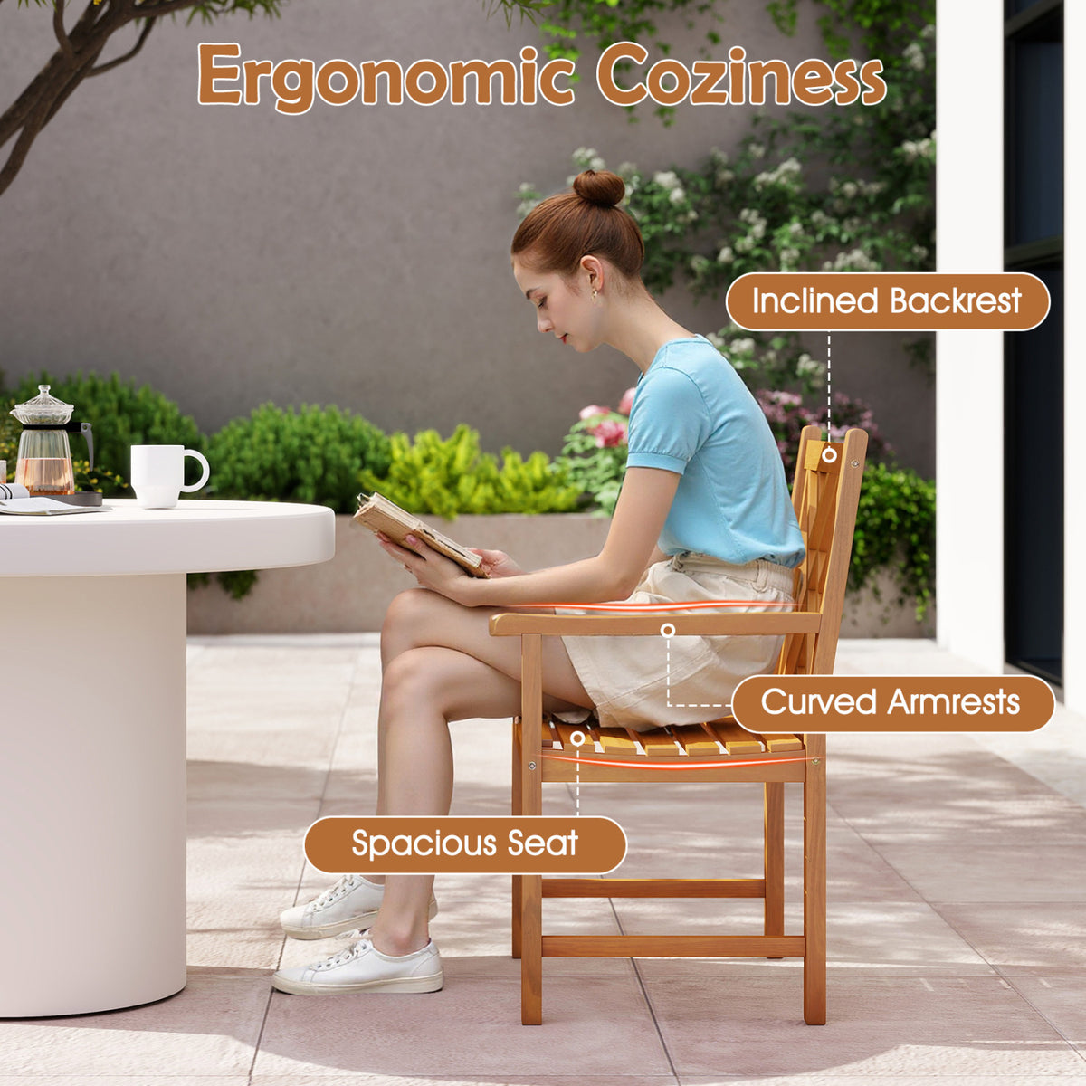 5-Piece Square Patio Dining Set for 4 with Acacia Table & Armchairs for Outdoor