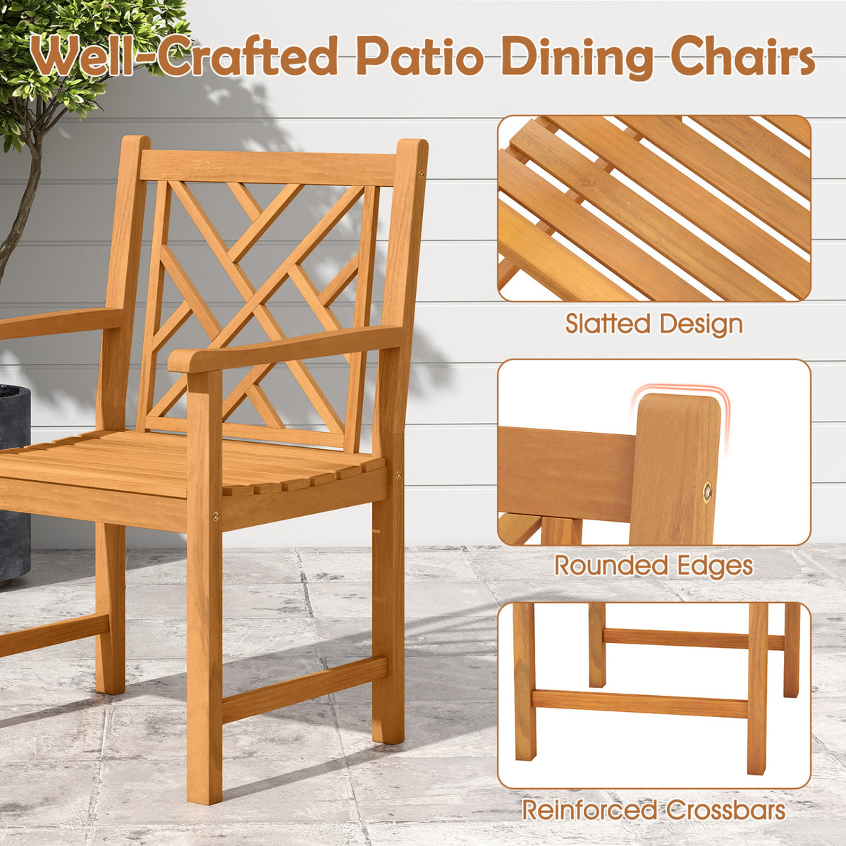 5-Piece Square Patio Dining Set for 4 with Acacia Table & Armchairs for Outdoor