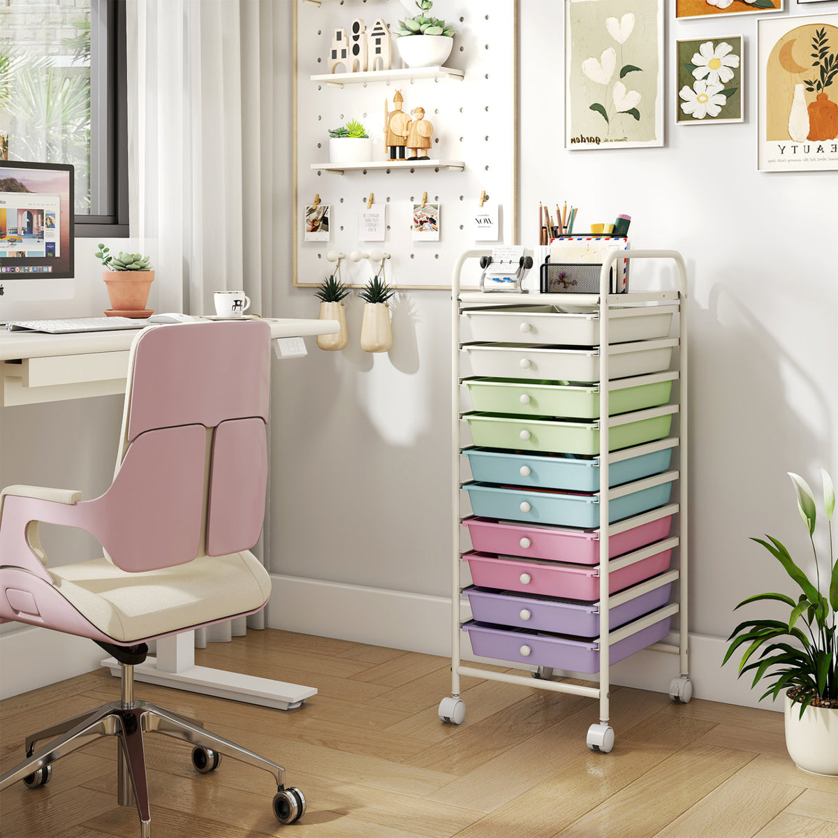10 Drawer Rolling Storage Cart Organizer with 4 Universal Casters