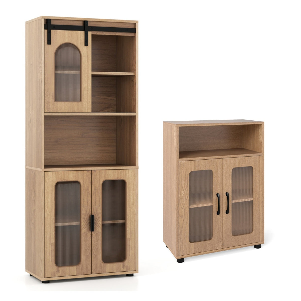 Bathroom Cabinet Set with 59 Inch Tall Cabinet and 2-Door Floor Cabinet