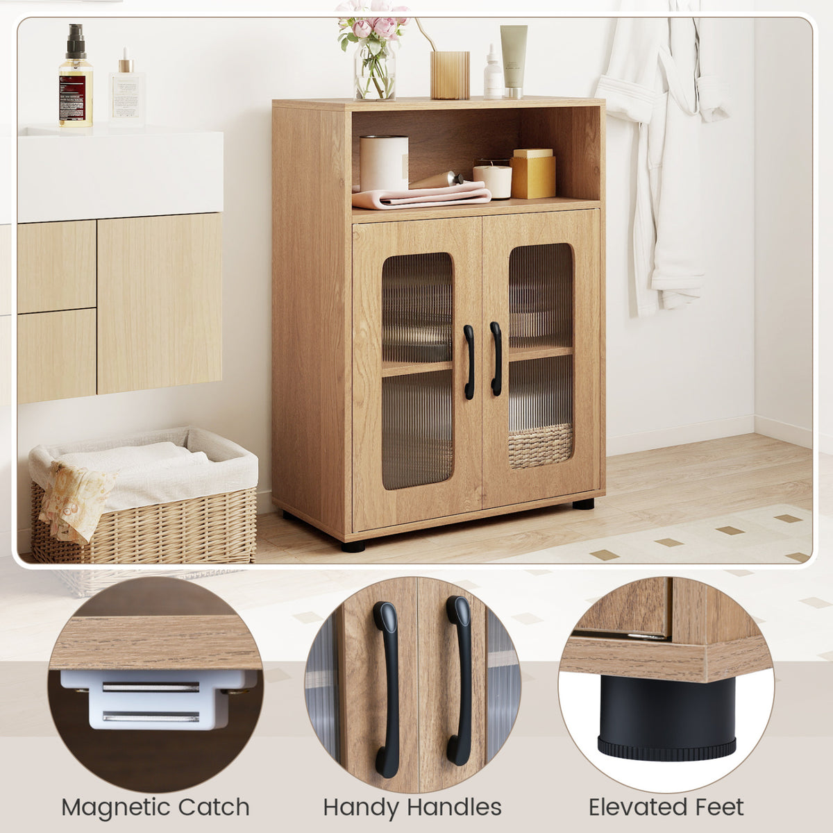 Bathroom Cabinet Set with 59 Inch Tall Cabinet and 2-Door Floor Cabinet
