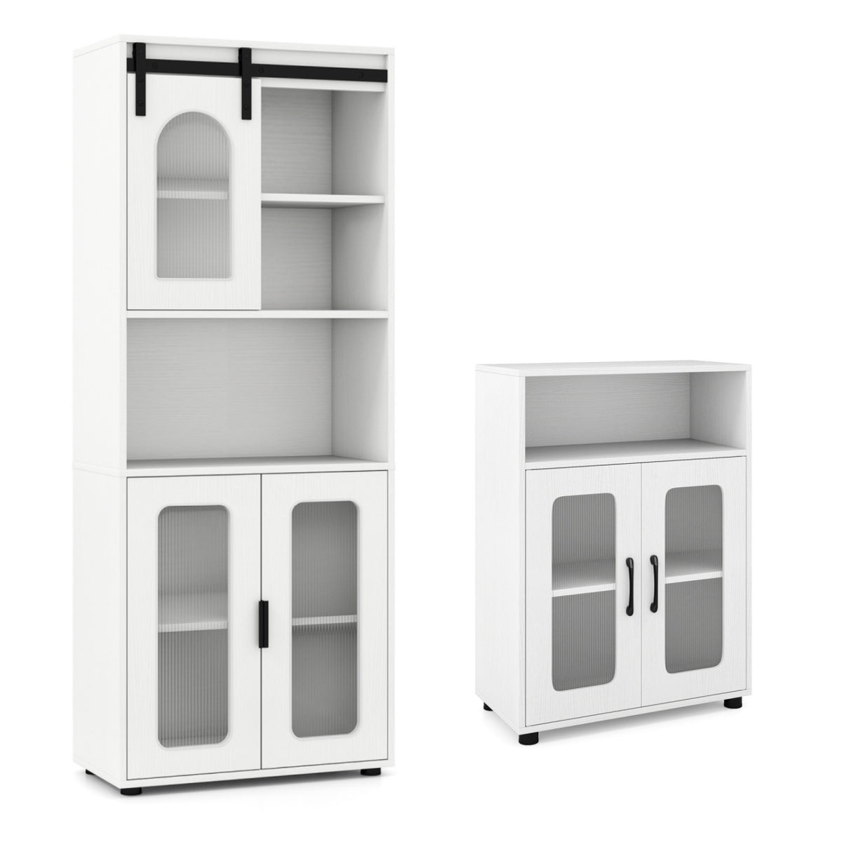 Bathroom Cabinet Set with 59 Inch Tall Cabinet and 2-Door Floor Cabinet