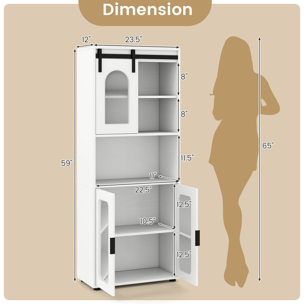 Bathroom Cabinet Set with 59 Inch Tall Cabinet and 2-Door Floor Cabinet