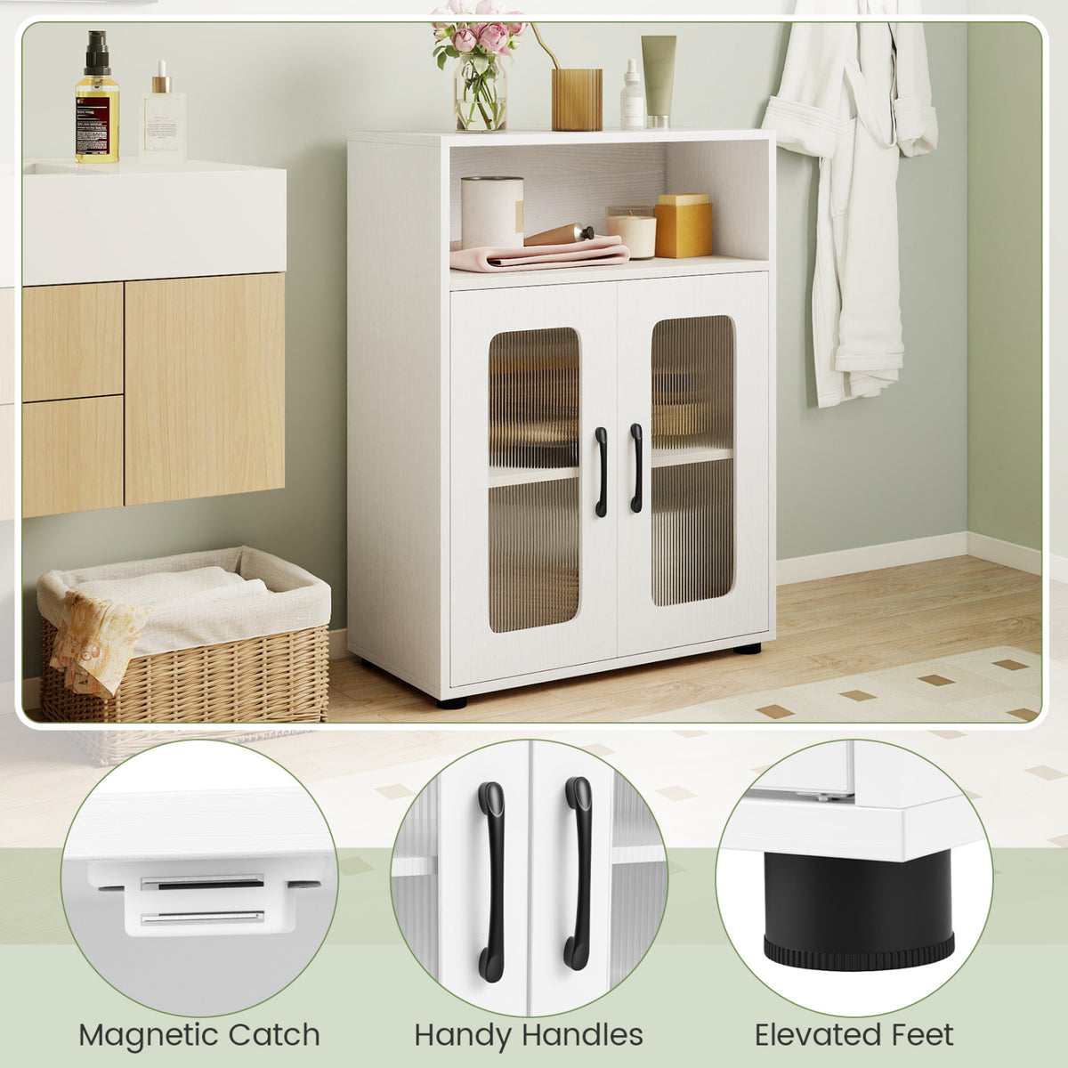 Bathroom Cabinet Set with 59 Inch Tall Cabinet and 2-Door Floor Cabinet