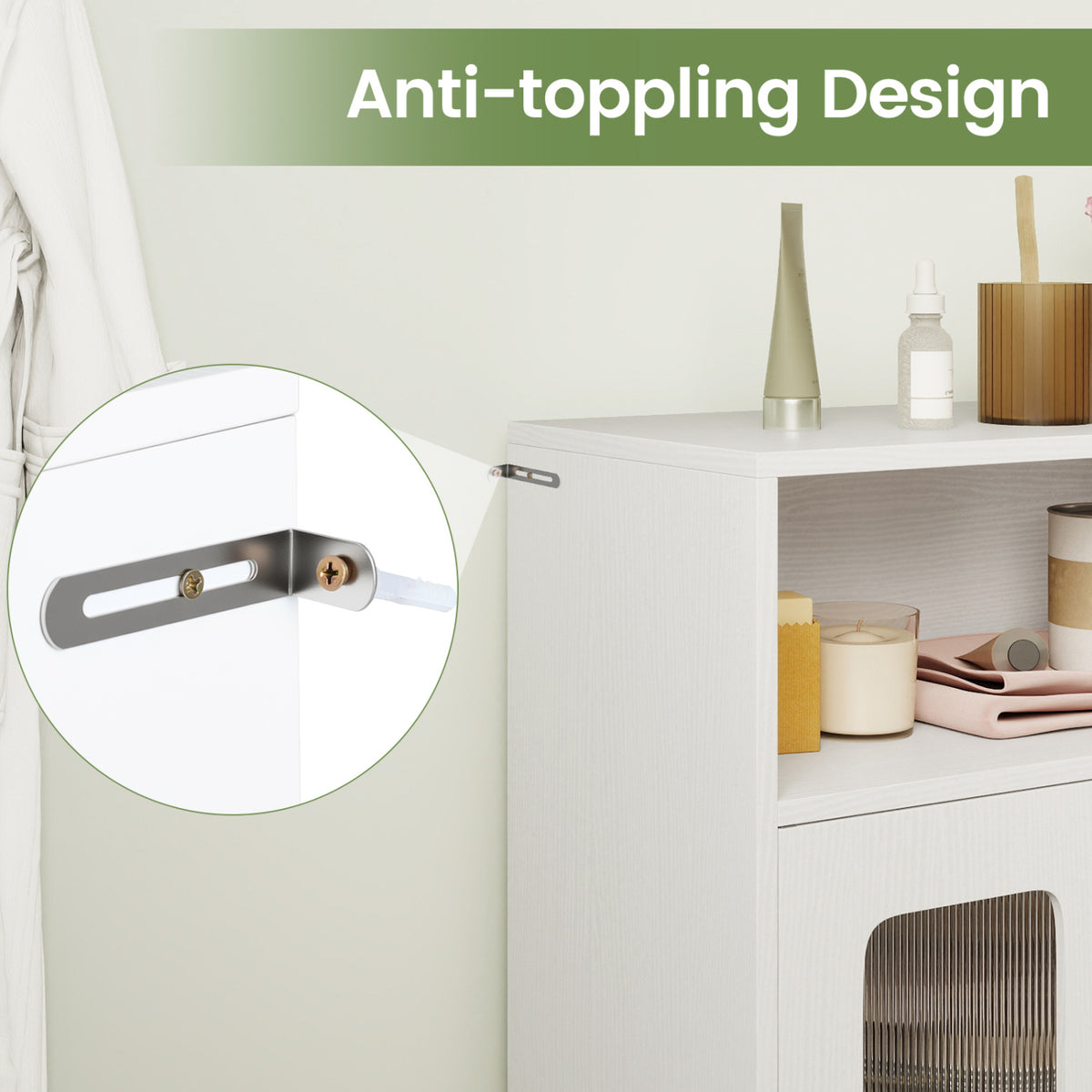 Bathroom Cabinet Set with 59 Inch Tall Cabinet and 2-Door Floor Cabinet