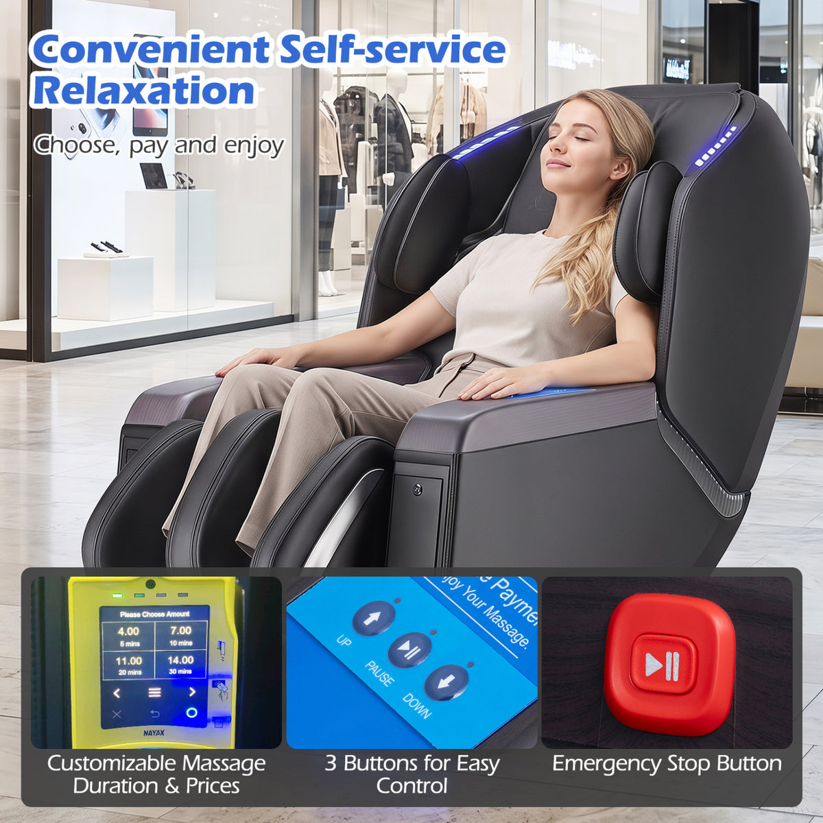 Zero Gravity SL Track Shared Commercial Vending Massage Chair with Nayax Payment System-Black