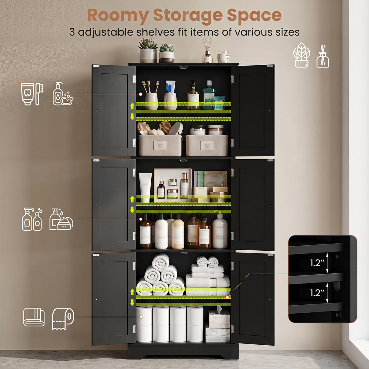 Bathroom Cabinet Set with 6-Door Tall Cabinet and 4-Drawer Cabinet