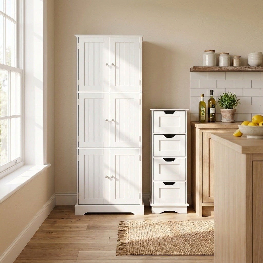 Bathroom Cabinet Set with 6-Door Tall Cabinet and 4-Drawer Cabinet