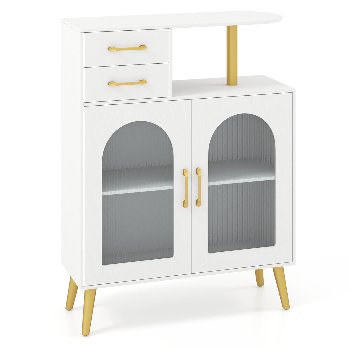 Modern Buffet Cabinet Sideboard with Translucent Doors and Open Shelf-White