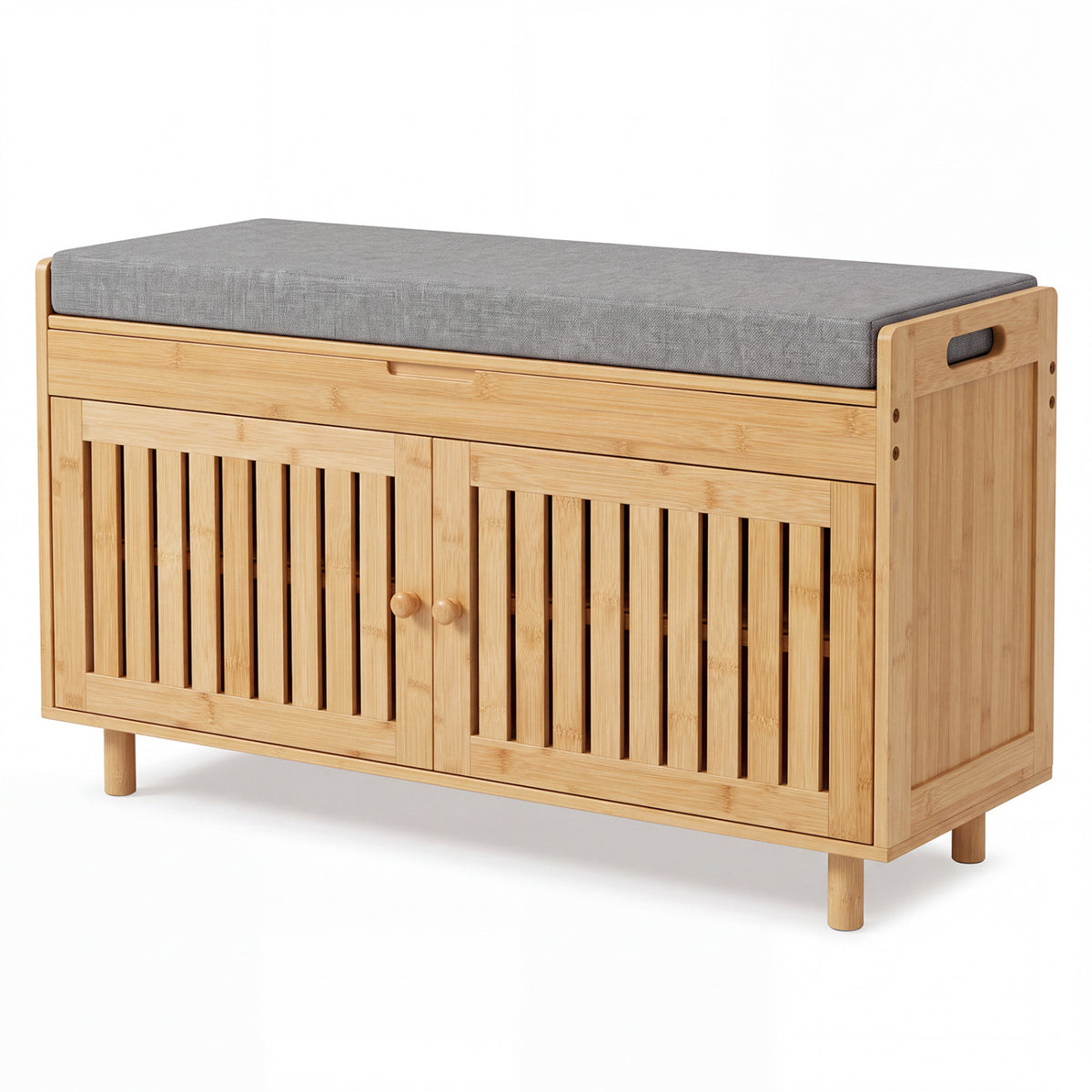 36" Bamboo Shoe Storage Bench with Lift Top and Cushion for Hallway-Natural