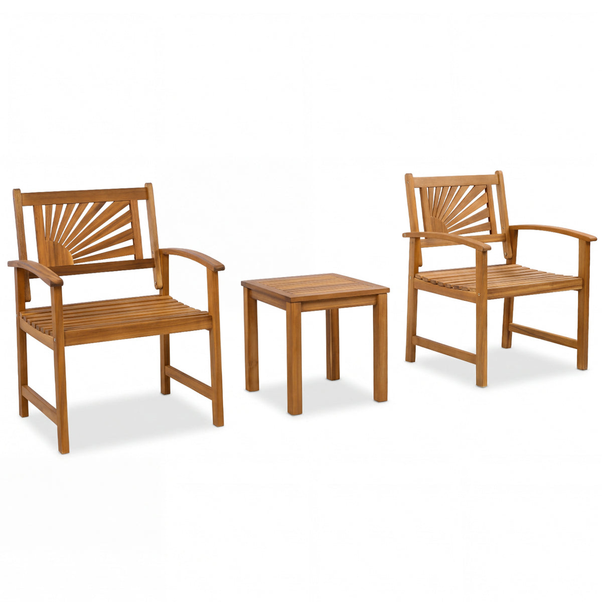 3-Piece Patio Acacia Wood Bistro Set with 2 Slatted Armchairs