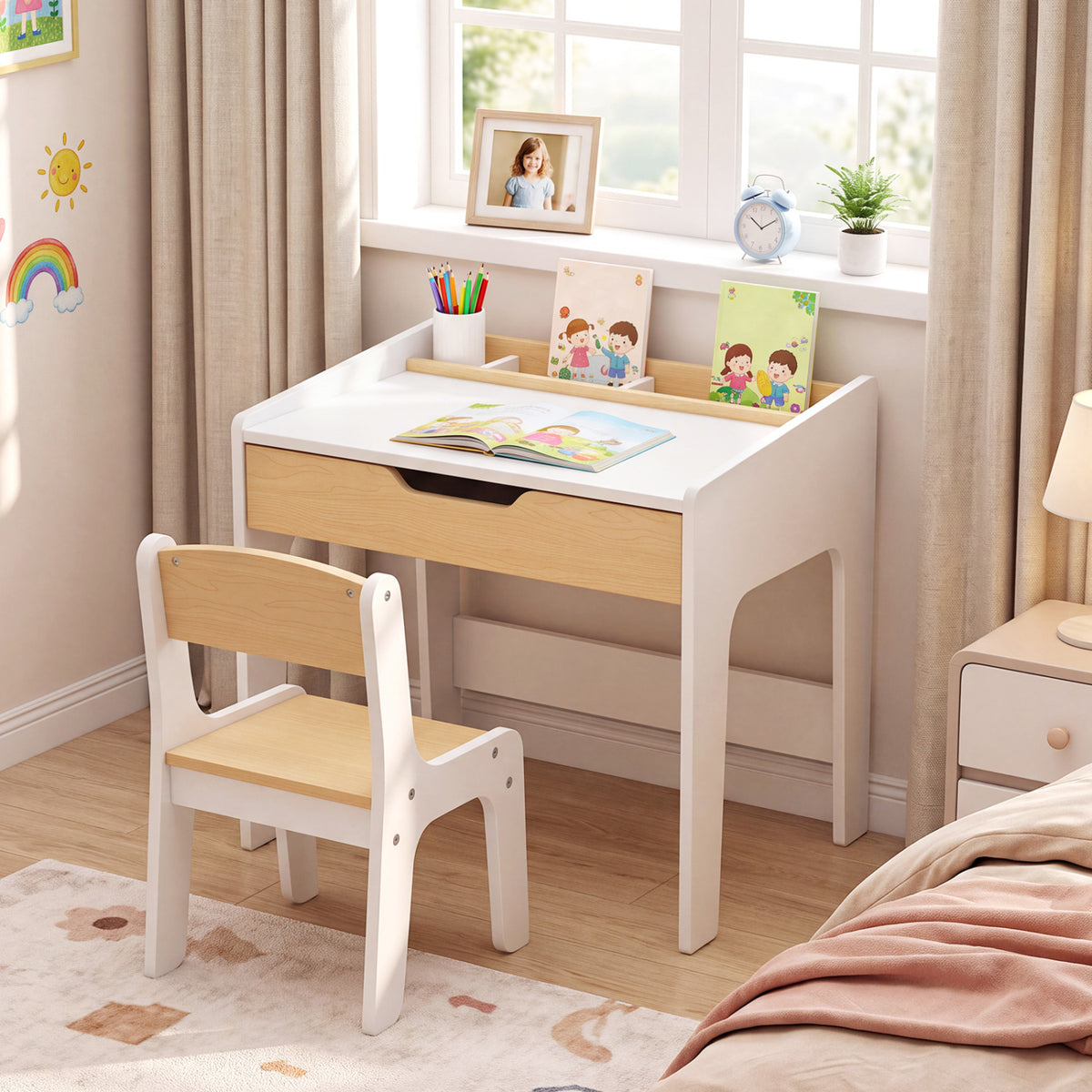 Wooden Kids Desk and Chair Set for Reading Drawing Playing