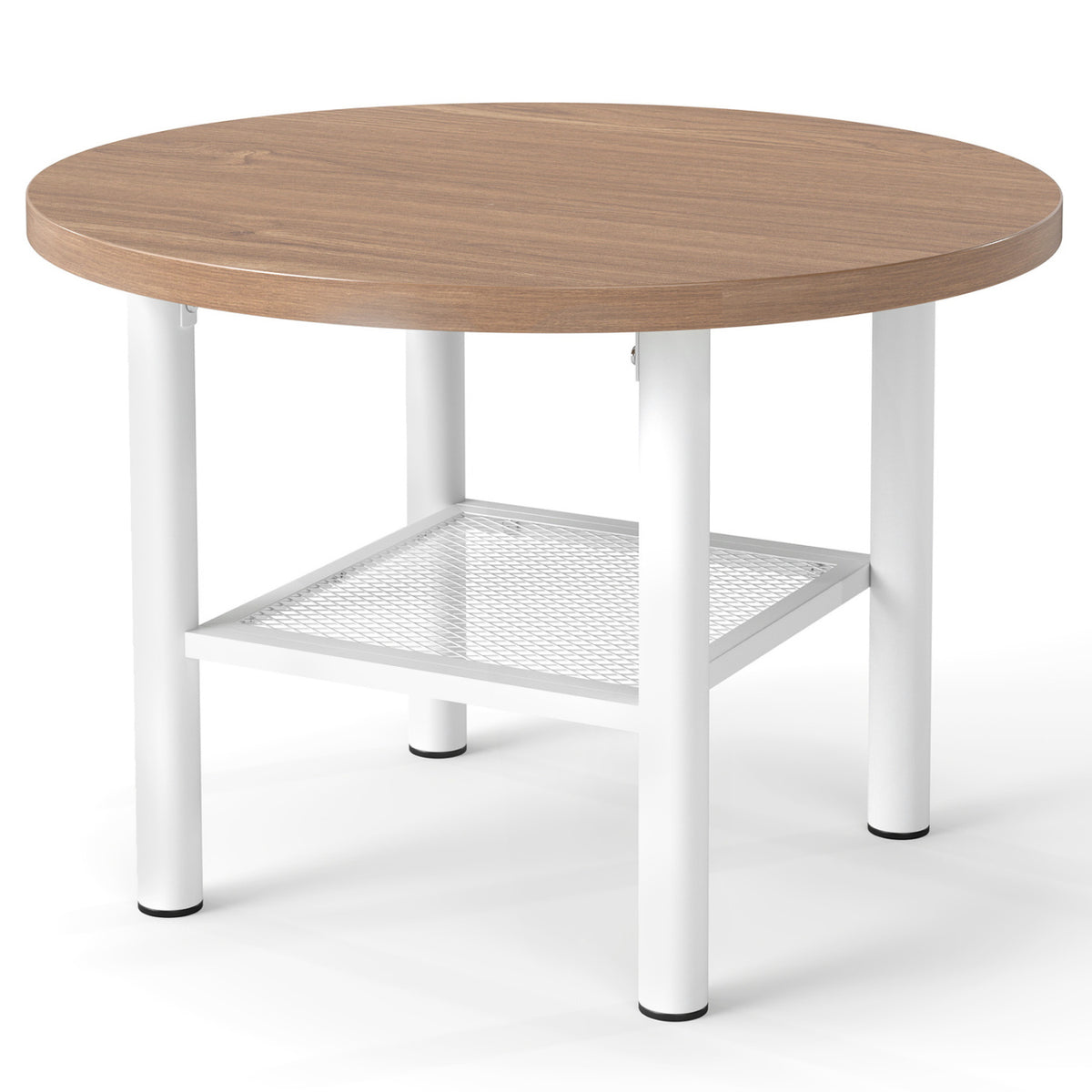 Modern Round Coffee Table Metal Frame 2-Tier with Storage Shelf