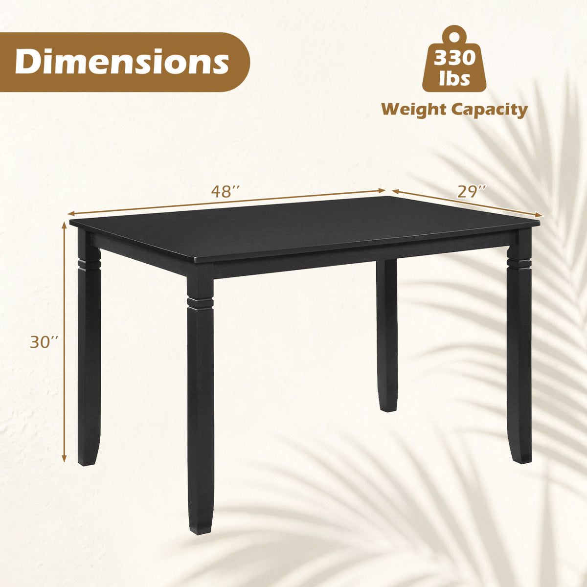 48" Rectangular Kitchen Table with Solid Rubber Wood Legs for Dining Room-Black