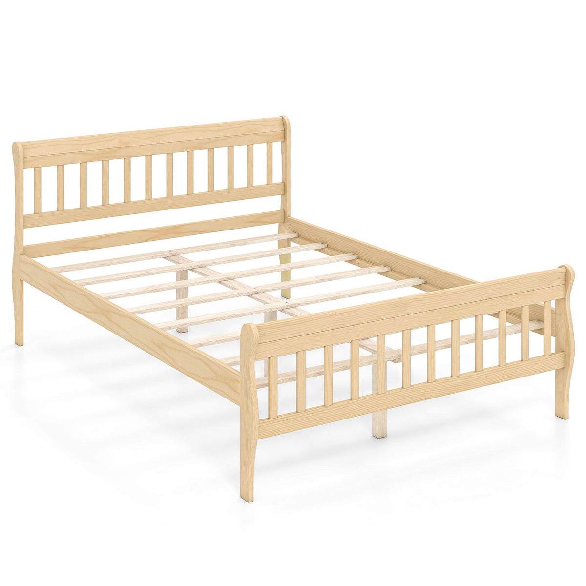Solid Wood Platform Bed Frame with Headboard Wood Slat Support Natural