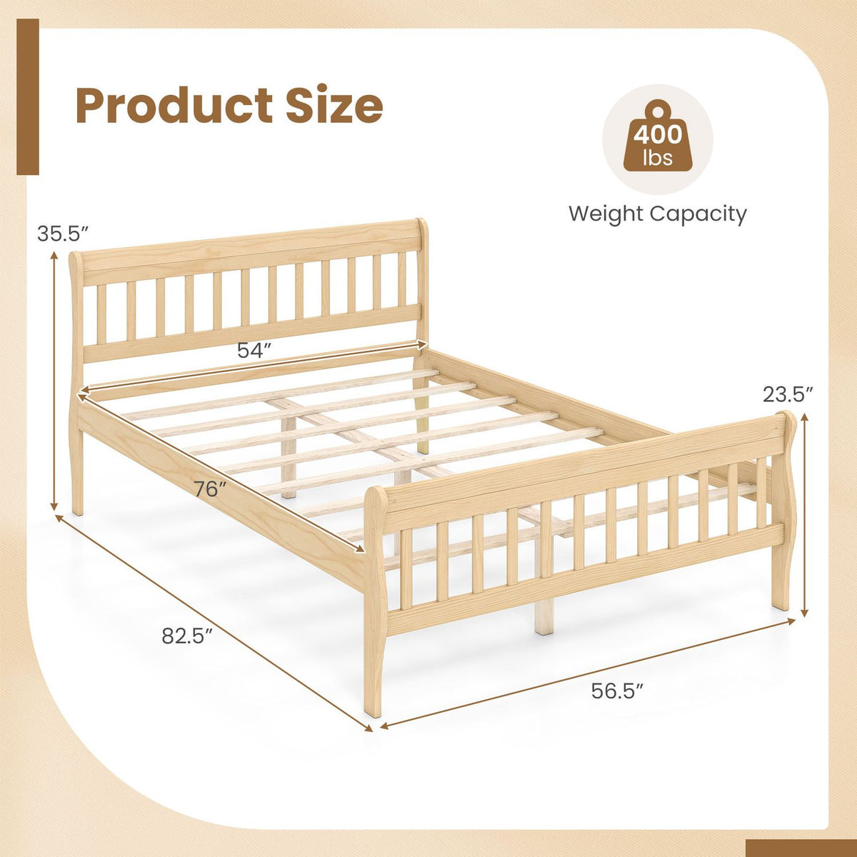 Solid Wood Platform Bed Frame with Headboard Wood Slat Support Natural
