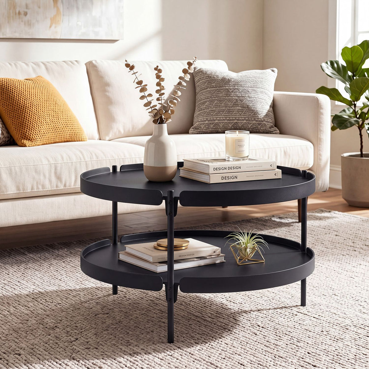 2-Tier Plastic Coffee Round Coffee Table for Living Room