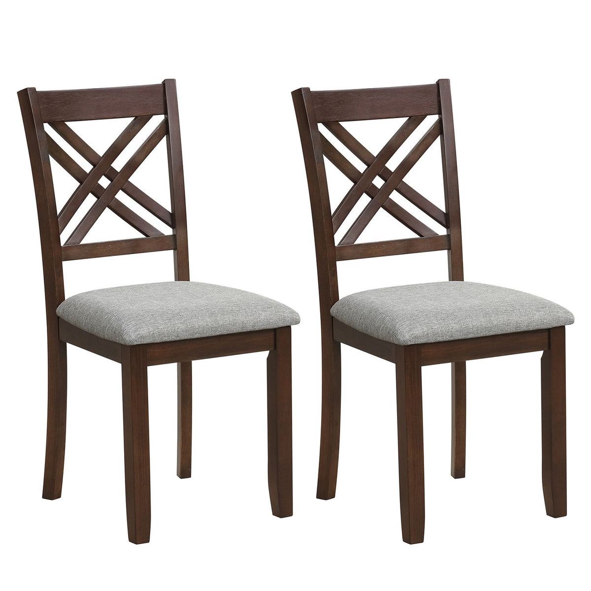 Wooden Dining Chairs Set of 2 with Fabric Padded Seat and Solid Rubber Wood for Kitchen