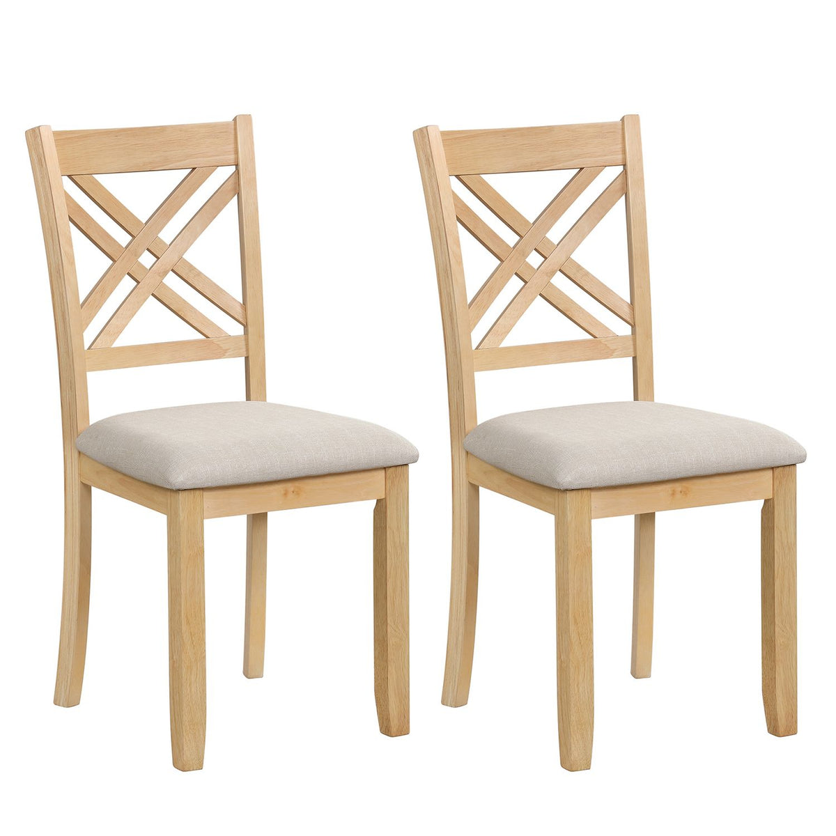 Wooden Dining Chairs Set of 2 with Fabric Padded Seat and Solid Rubber Wood for Kitchen