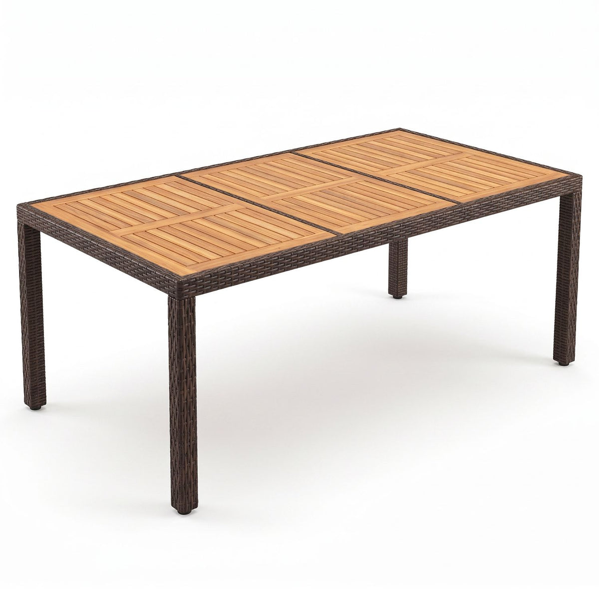 75" Rattan Patio Dining Table Acacia Wood Table for 8 People