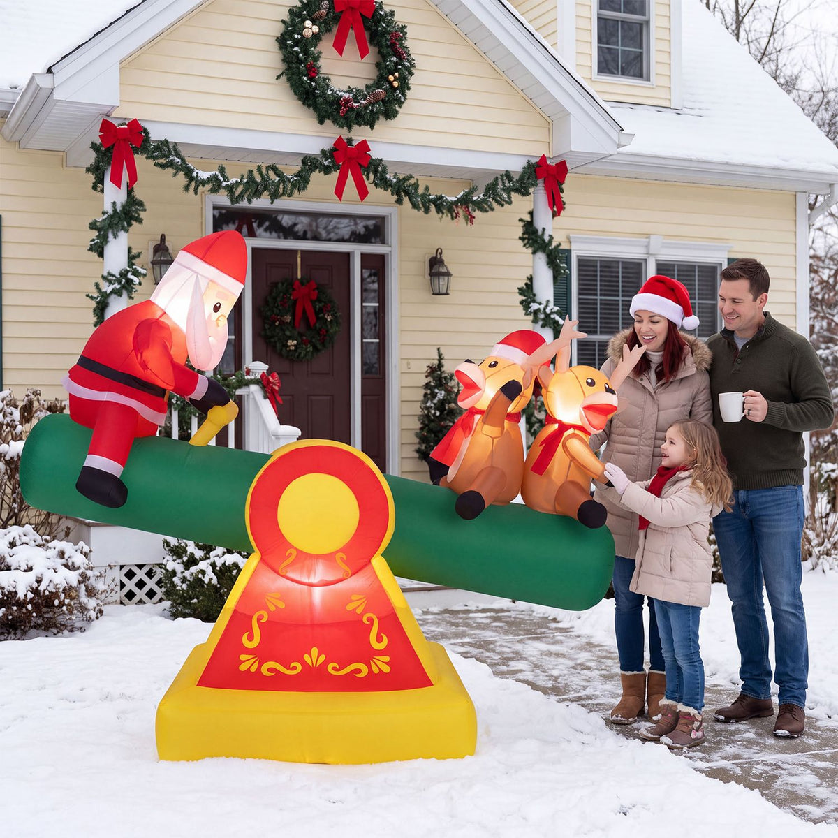 5.5 FT Inflatable Christmas Teeter Totter Outdoor Decoration with Built-in LED Lights for Garden Yard