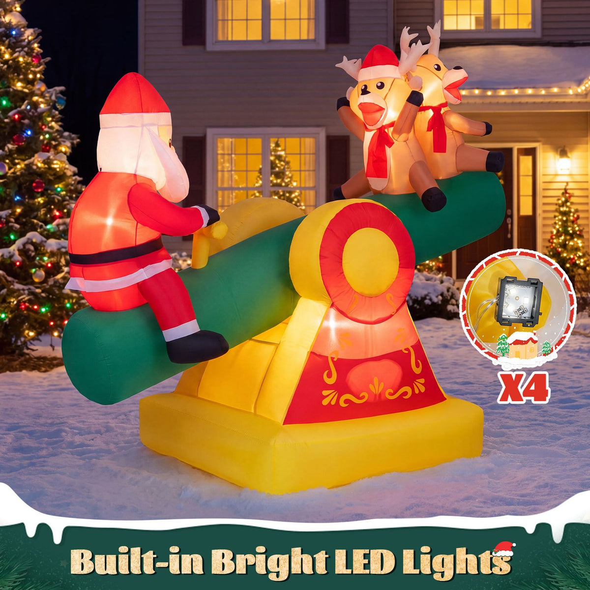 5.5 FT Inflatable Christmas Teeter Totter Outdoor Decoration with Built-in LED Lights for Garden Yard