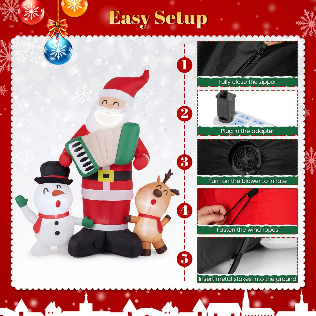 3-Pack 8 FT Inflatable Christmas Decorations with Snowman Reindeer and Built-in Music for Lawn Yard