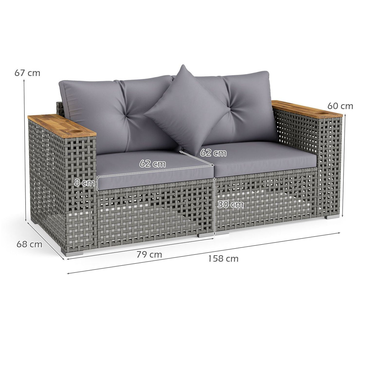 5-Piece Outdoor Rattan Sofa Set with Corner Loveseat 4 Cushioned Seats and Coffee Table