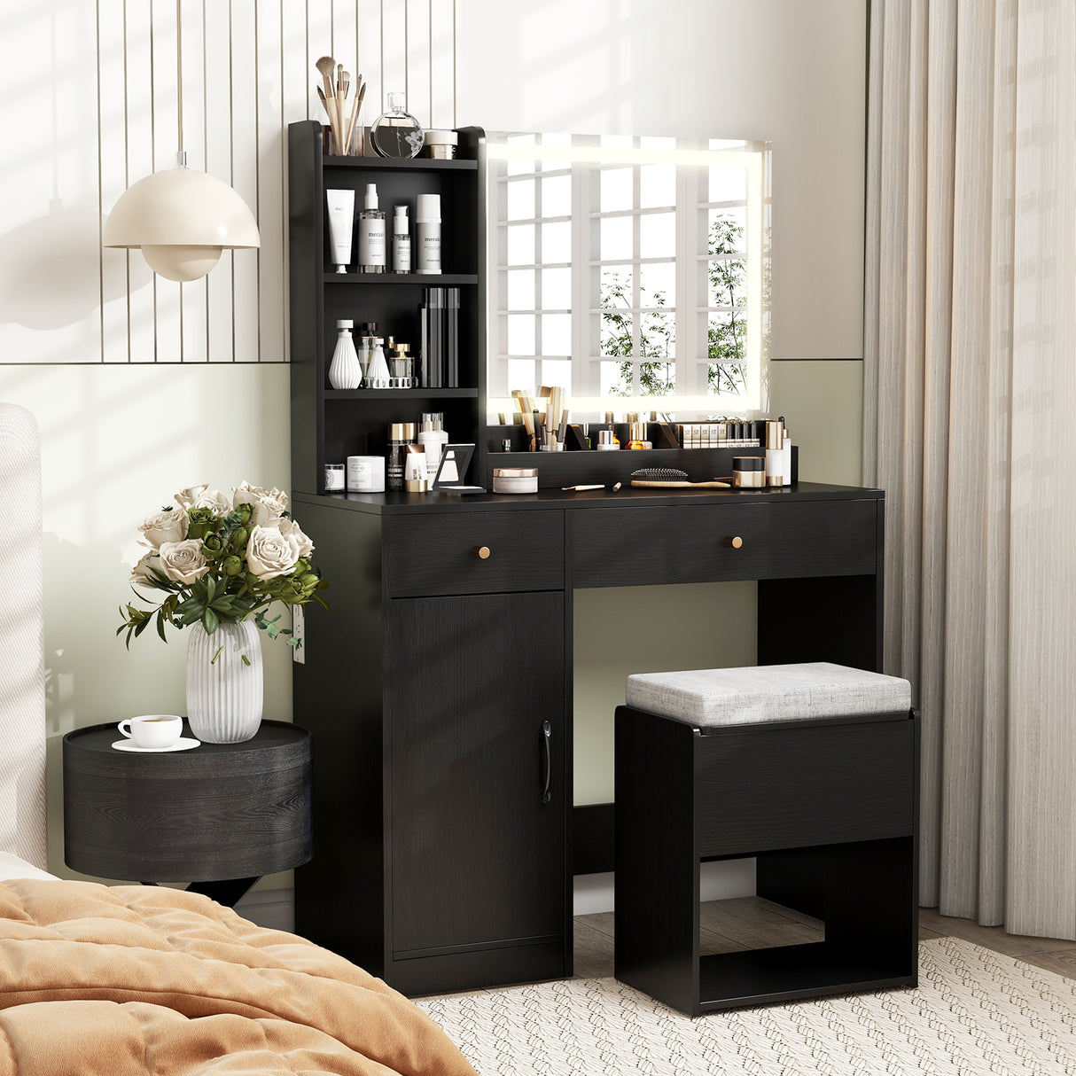 Vanity Dressing Table and Chair Set with Mirror and Lights