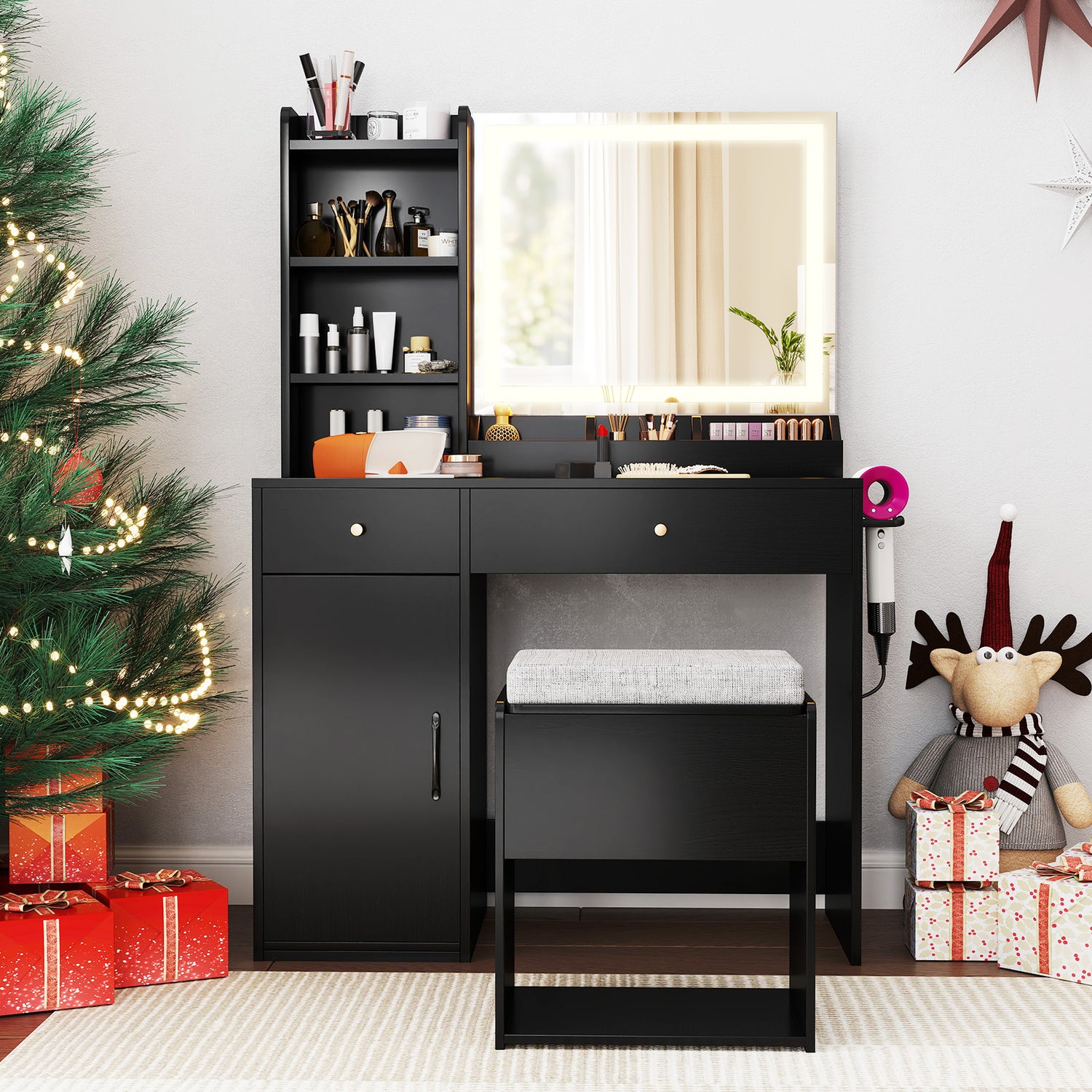 Vanity Dressing Table and Chair Set with Mirror and Lights