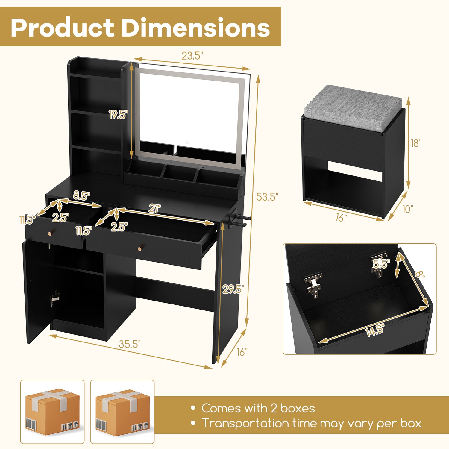 Vanity Dressing Table and Chair Set with Mirror and Lights