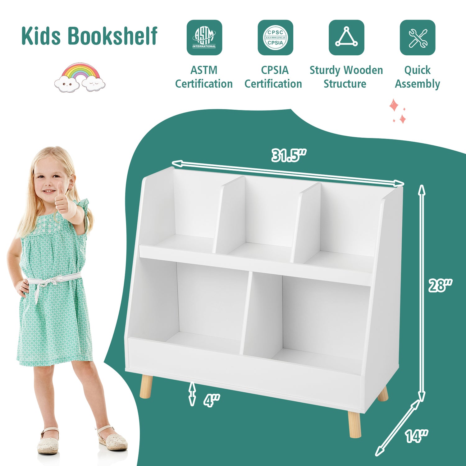 5-Cube Kids Bookshelf and Toy Organizer with Anti-Tipping Kits
