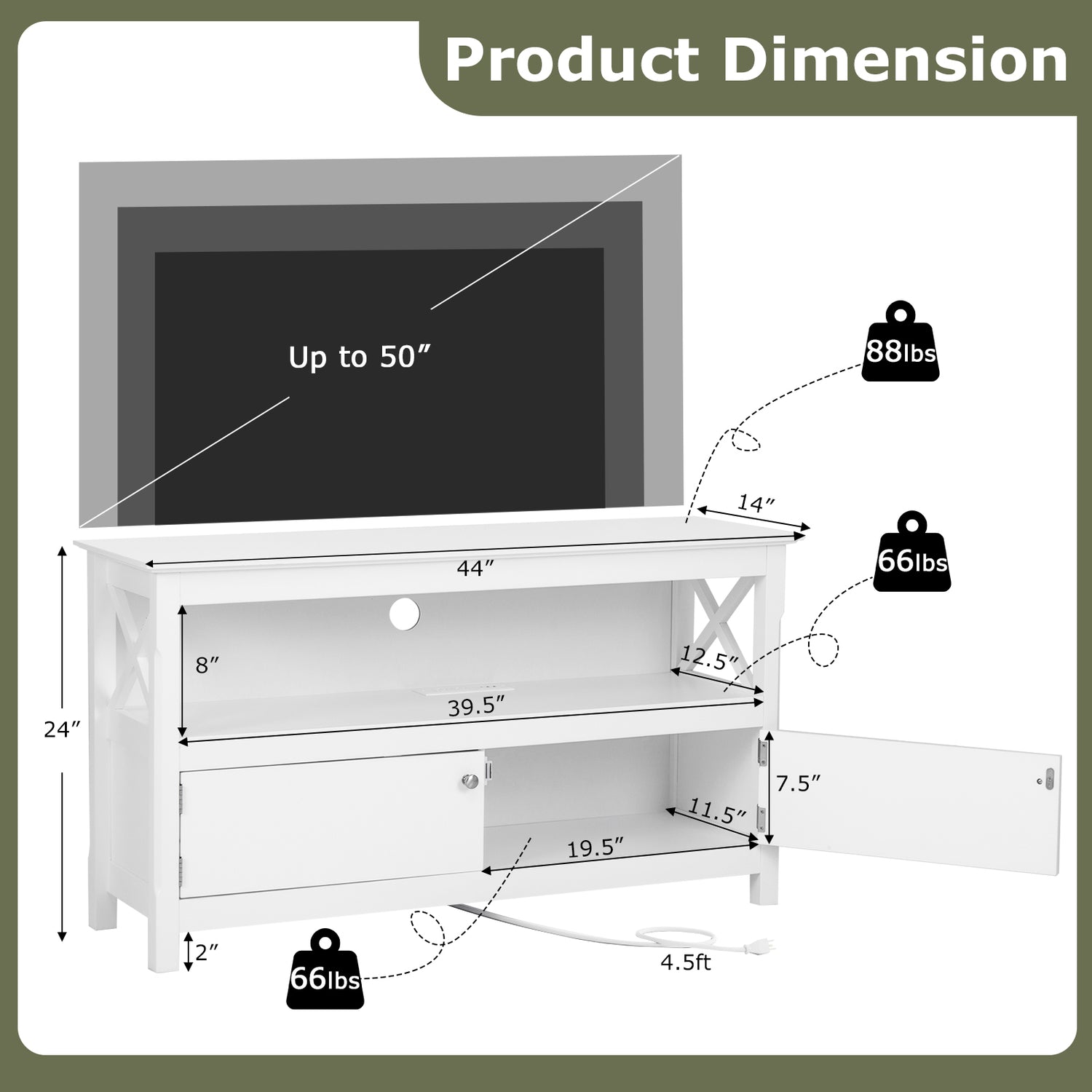 44 Inch Wooden Storage Cabinet TV Stand