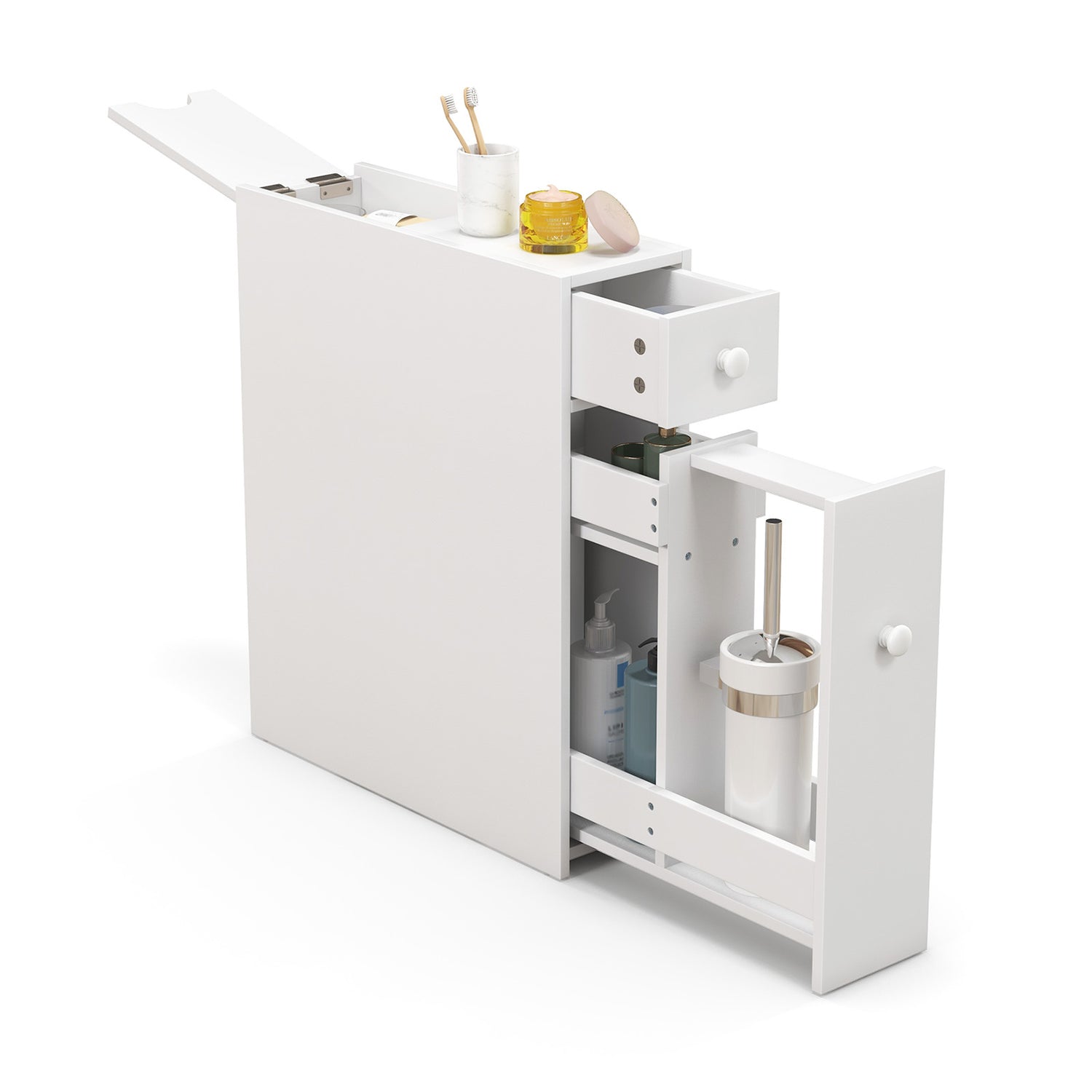 White Bathroom Cabinet Space Saver Storage Organizer