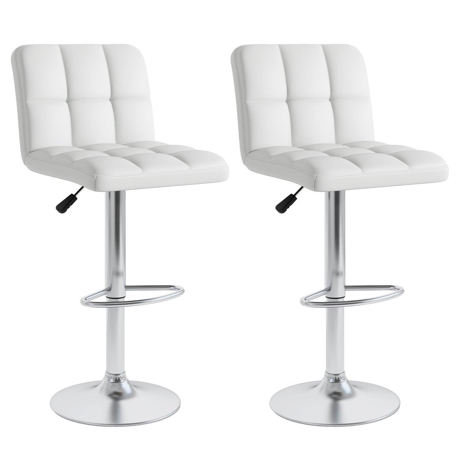 Set of 2 Square Swivel Adjustable PU Leather Bar Stools with Back and Footrest