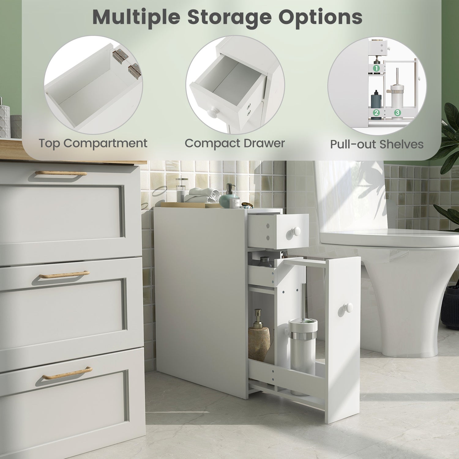White Bathroom Cabinet Space Saver Storage Organizer