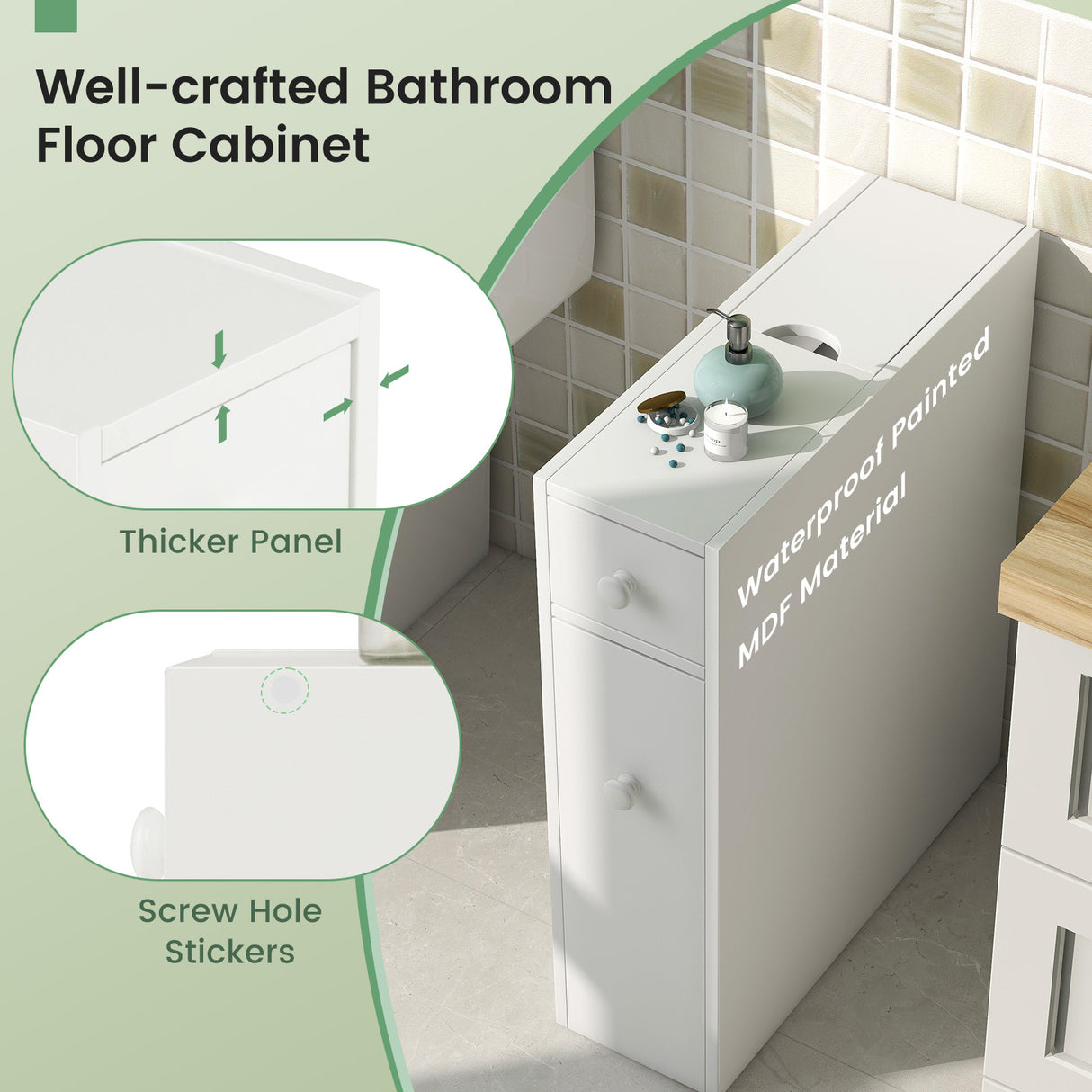 White Bathroom Cabinet Space Saver Storage Organizer