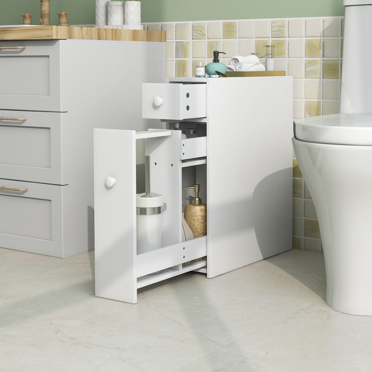 White Bathroom Cabinet Space Saver Storage Organizer