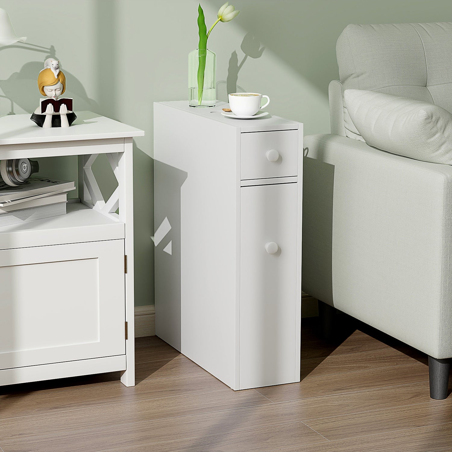 White Bathroom Cabinet Space Saver Storage Organizer