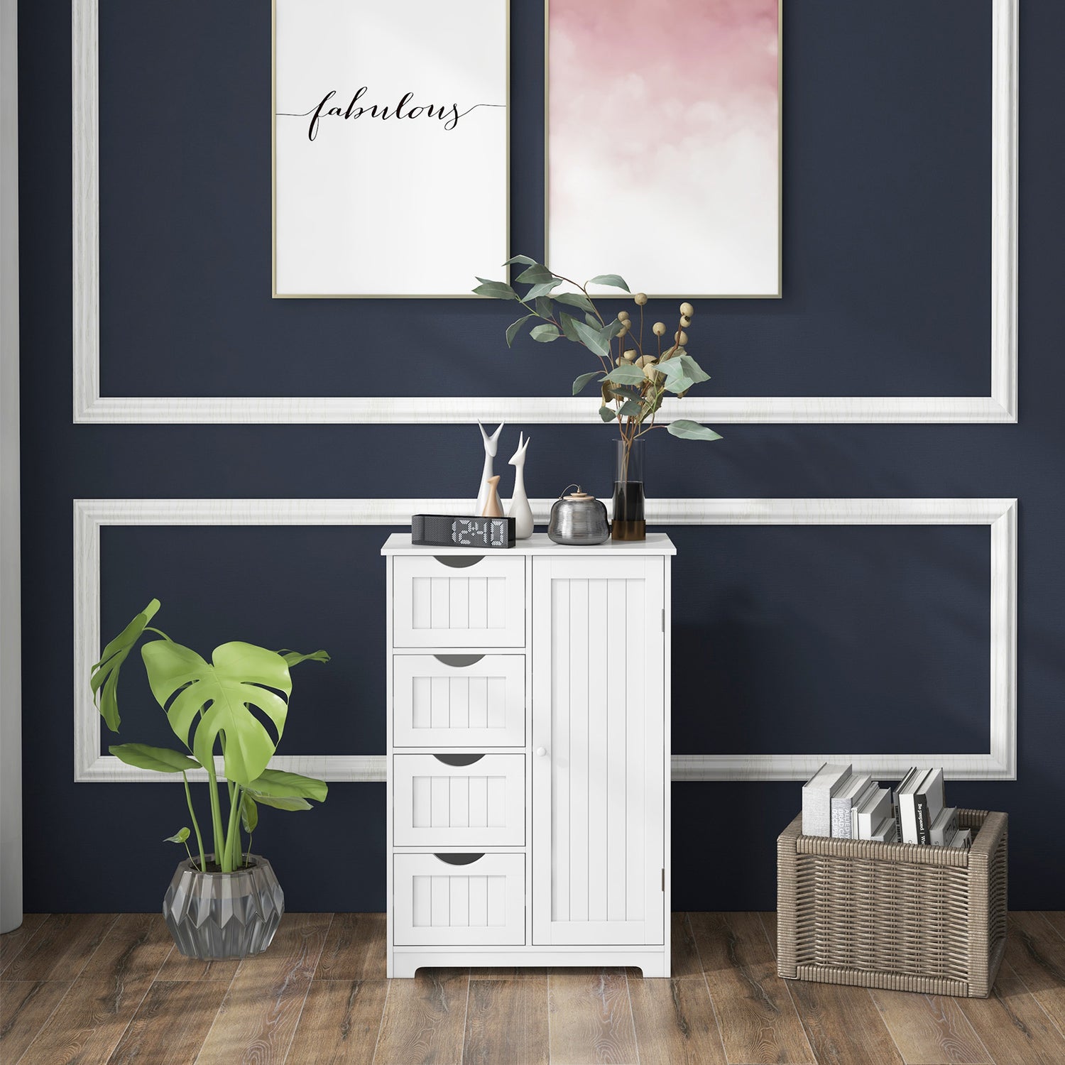 Standing Indoor Wooden Cabinet with 4 Drawers