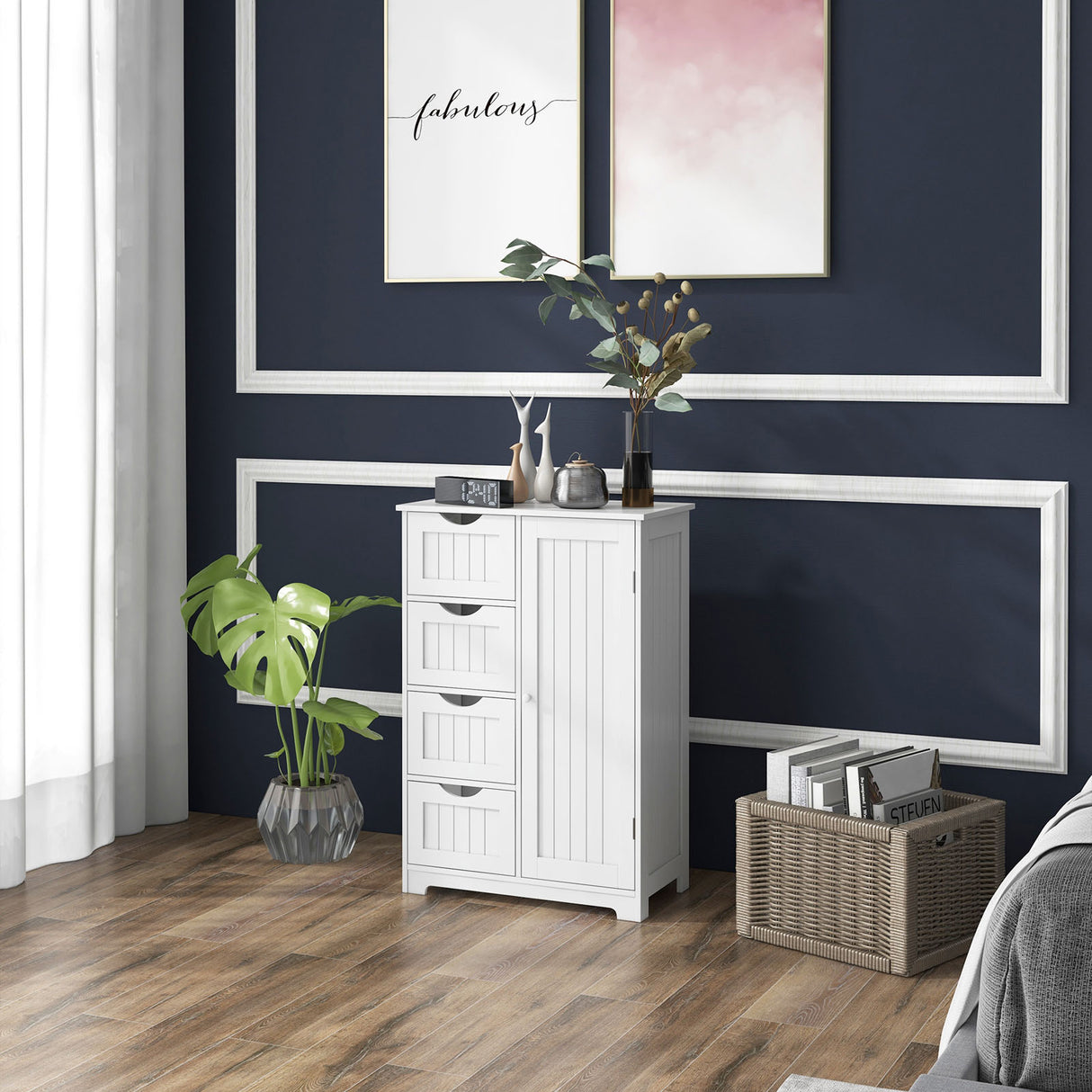 Standing Indoor Wooden Cabinet with 4 Drawers