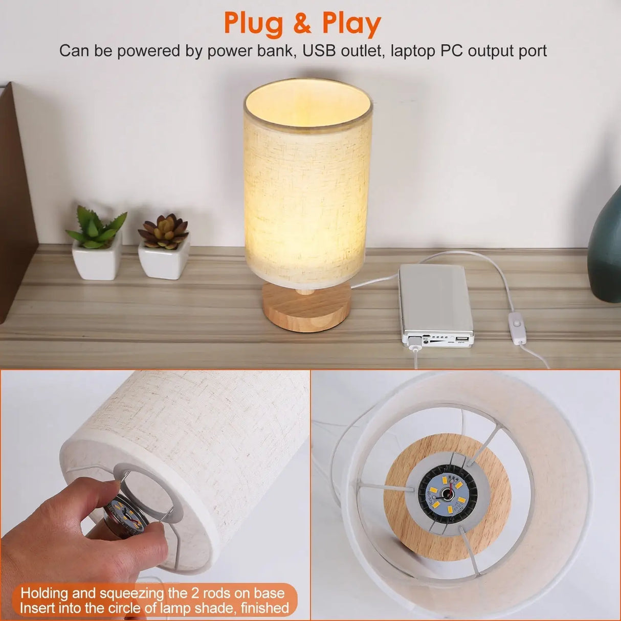 Wood & White Desk Lamp with Bamboo Base and Warm 3000K Lighting