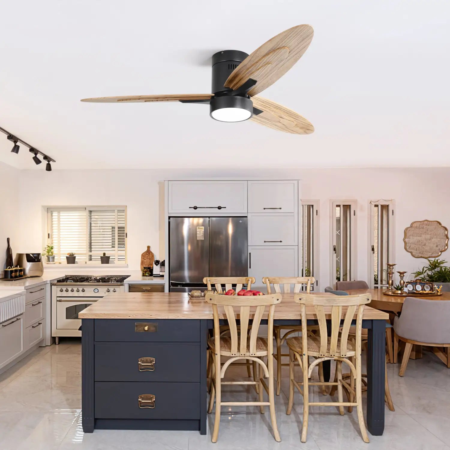 Wooden Ceiling Fan with Light, Reversible DC Motor, Quiet & Modern Design