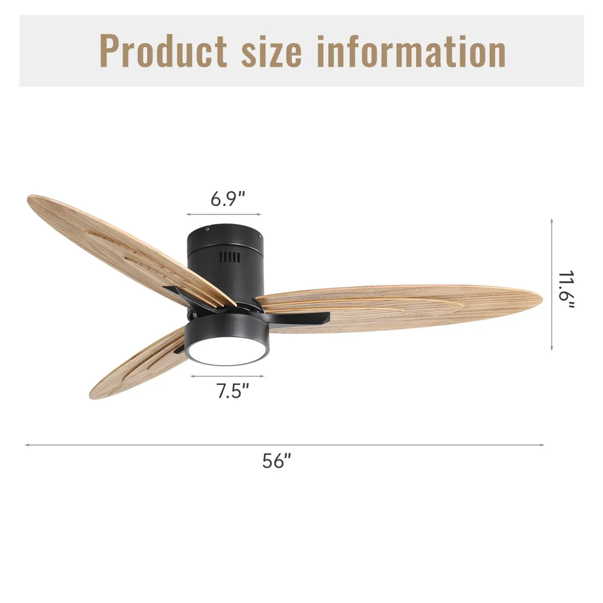 Wooden Ceiling Fan with Light, Reversible DC Motor, Quiet & Modern Design