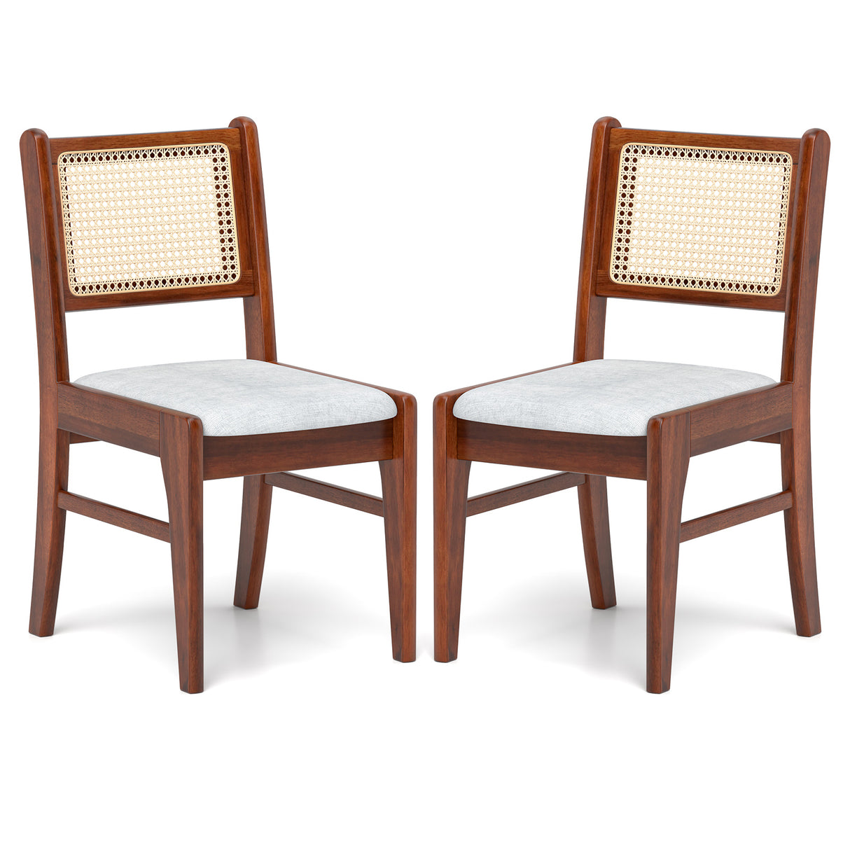 Wooden Kitchen Chairs with Cane Back Rubber Wood Frame and Padded Seat-Coffee