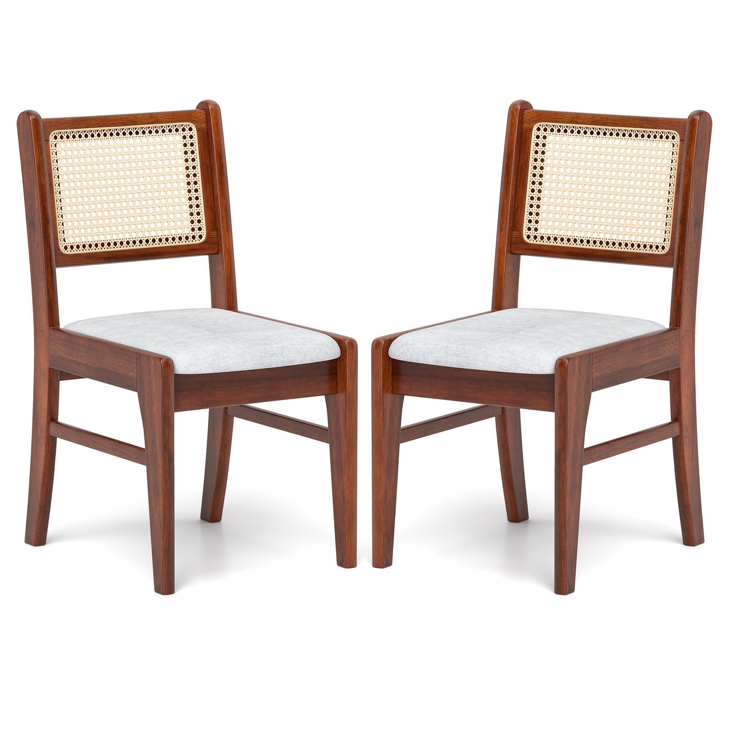 Wooden Kitchen Chairs with Cane Back Rubber Wood Frame and Padded Seat-Coffee