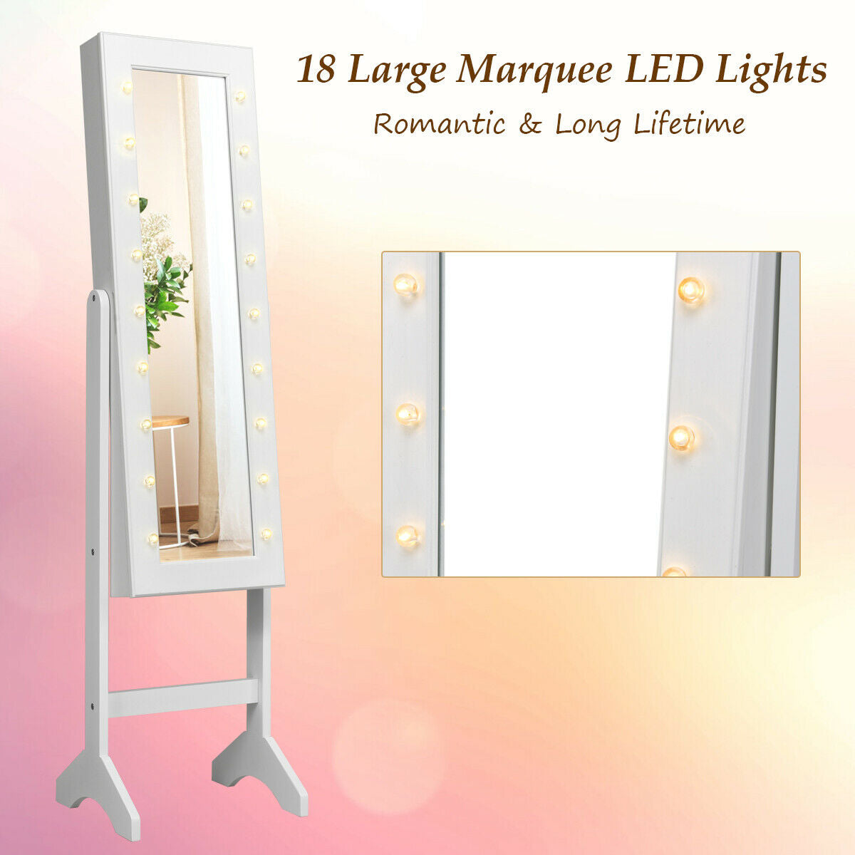 Mirrored Jewelry Cabinet Armoire Organizer w/ LED lights