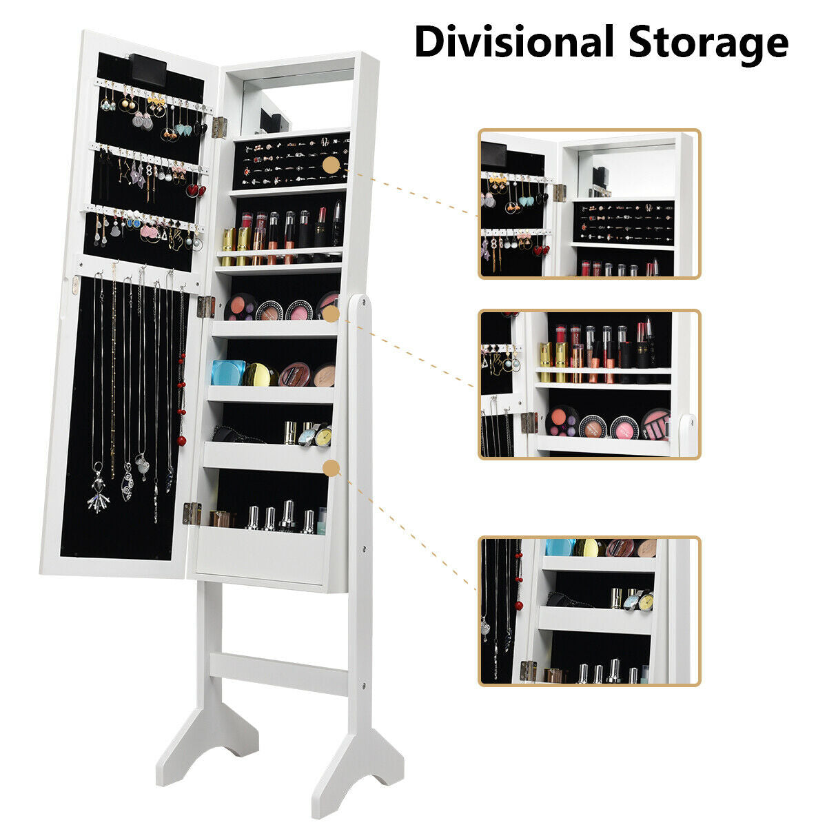 Mirrored Jewelry Cabinet Armoire Organizer w/ LED lights